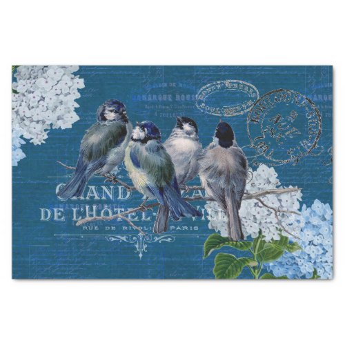 Vintage Blue Birds Flowers French Tissue Paper