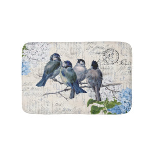 Vintage Blue Birds Flowers Italian Bathmat