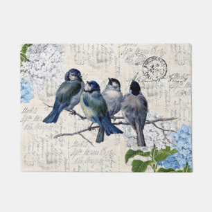 Vintage Blue Birds Flowers Italian Doormat