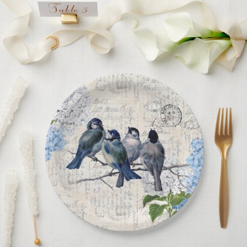 Vintage Blue Birds Flowers Italian Paper Plate