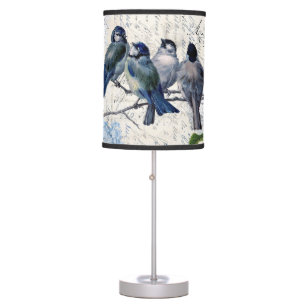 Vintage Blue Birds Flowers Italian Table Lamp