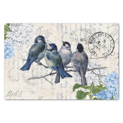 Vintage Blue Birds Flowers Italian Tissue Paper