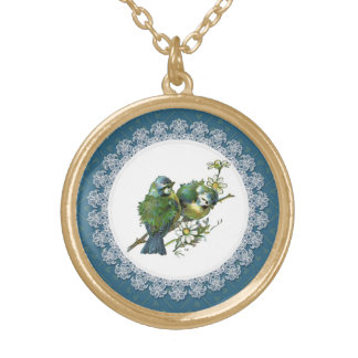Vintage Blue Birds Gold Plated Necklace