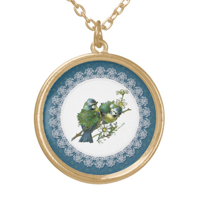 Vintage Blue Birds Gold Plated Necklace (Front)