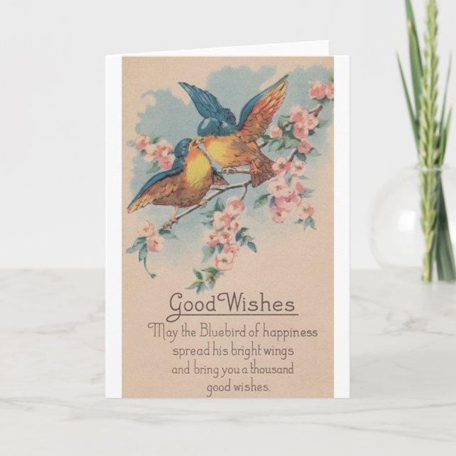 Vintage Blue Birds Good Wishes Greeting Card (Front)