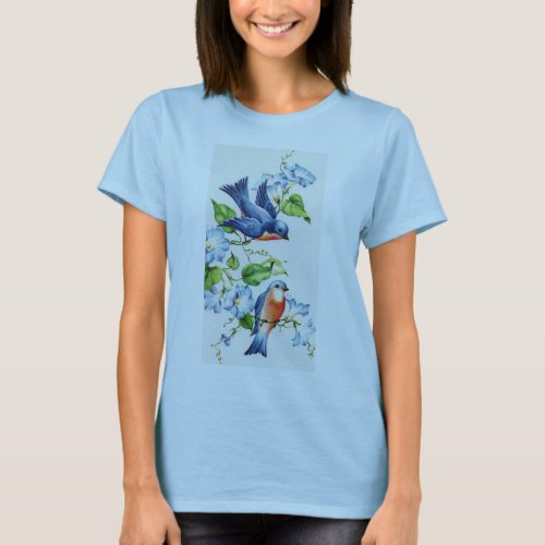 Vintage _ Blue Birds  Morning Glory T_Shirt