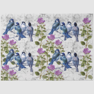 Vintage Blue Birds, Purple Flowers, Grey Music Tissue Paper