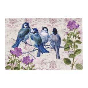 Vintage Blue Birds, Purple Flowers, Lavender Music Placemat