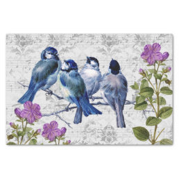 Vintage Blue Birds Purple Flowers Music, Decoupage Tissue Paper