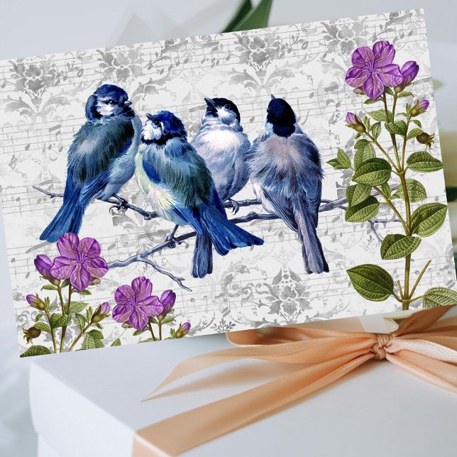 Vintage Blue Birds Purple Flowers Music, Decoupage Tissue Paper (Creator Uploaded)
