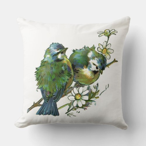 Vintage Blue Birds Throw Pillow