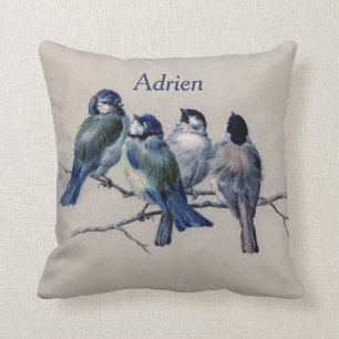 Vintage Blue Birds watercolor Famous Painting Throw Pillow