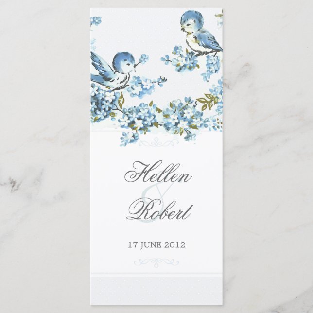 Vintage Blue Birds Winter Wedding Ceremony Program (Front)