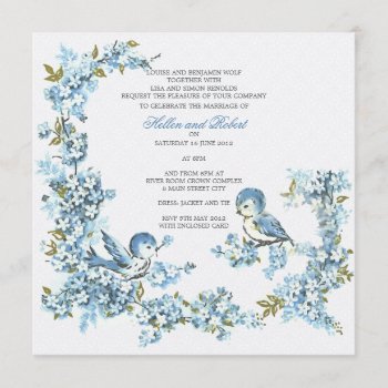Vintage Blue Birds Winter Wedding Invitation by jardinsecret at Zazzle