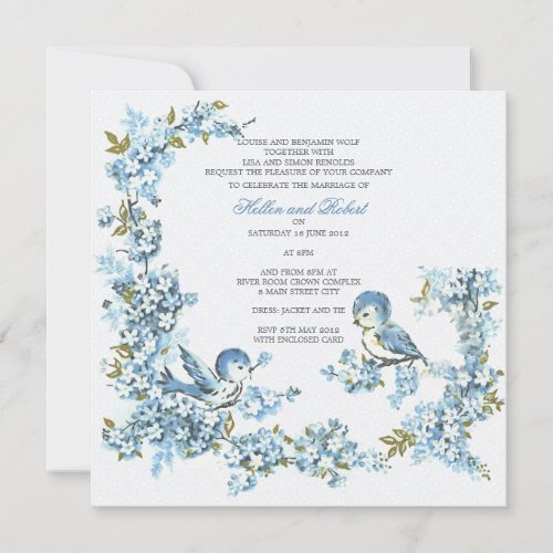 Vintage Blue Birds Winter Wedding Invitation