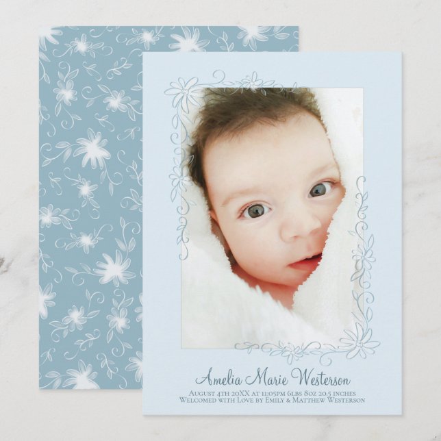 Vintage Blue Birth Announcement Boy (Front/Back)