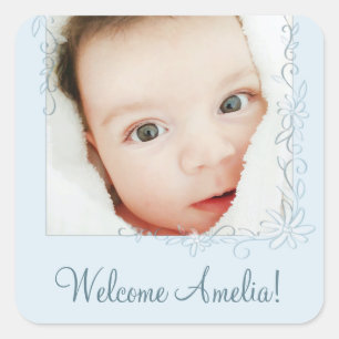 Vintage Blue Birth Announcement Boy Square Sticker