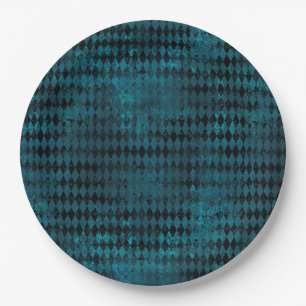 Vintage Blue & Black Harlequin Pattern  Paper Plates