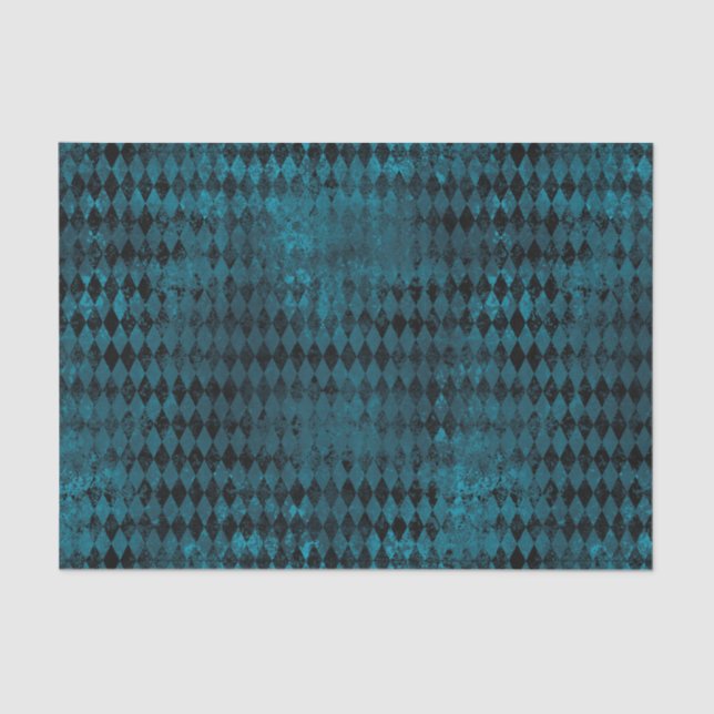 Vintage Blue & Black Harlequin Pattern Tissue Paper (Front)