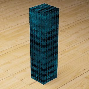 Vintage Blue & Black Harlequin Pattern Wine Box