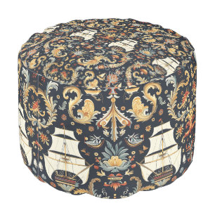 Vintage Blue Boating Pattern Pouf