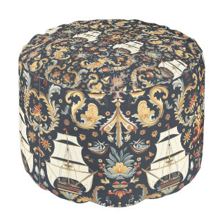 Vintage Blue Boating Pattern Pouf