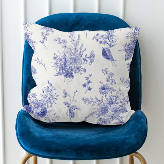 Vintage Blue Botanical Fall  Throw Pillow (Creator Uploaded)