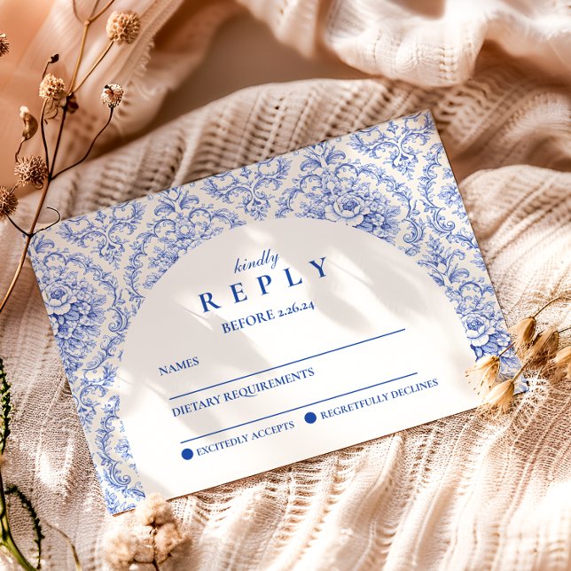 Vintage Blue Botanical Graduation Party RSVP Card (Creator Uploaded)