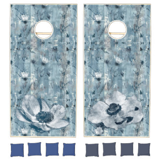 Vintage Blue Botanical Illustration Cornhole Set