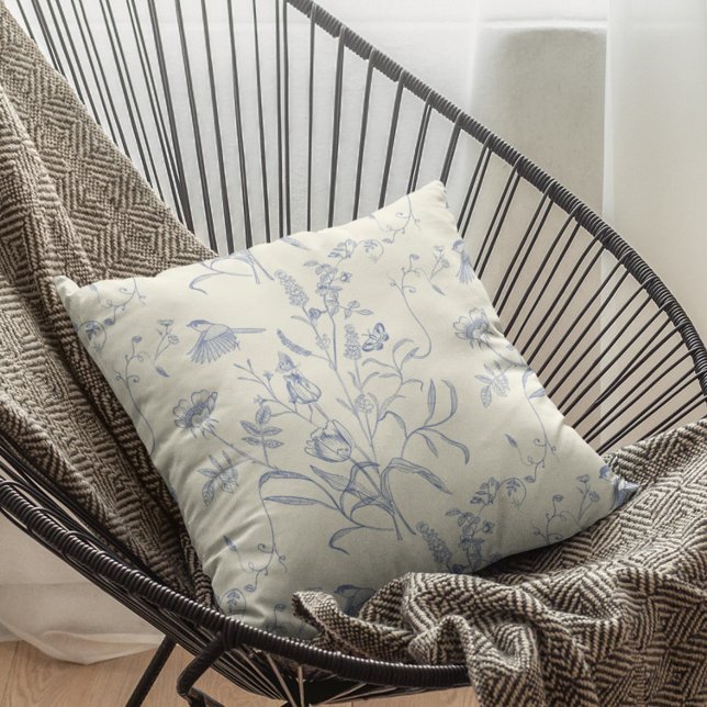 Vintage Blue Botanical Spring Throw Pillow (Creator Uploaded)