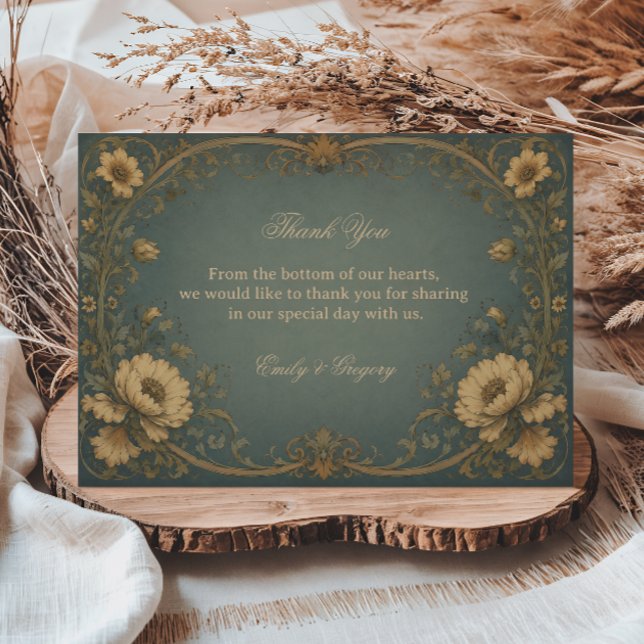 Vintage Blue Botanical Thank You Card (Creator Uploaded)