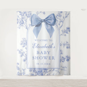Vintage Blue Bow Baby Shower Photo Backdrop