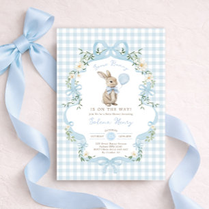 Vintage Blue Bow Bunny Boy Baby Shower Invitation