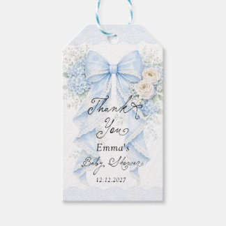 Vintage Blue Bow Floral Baby Shower Thank you Gift Tags