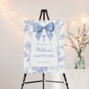 Vintage Blue Bow Floral Baptism Welcome Sign