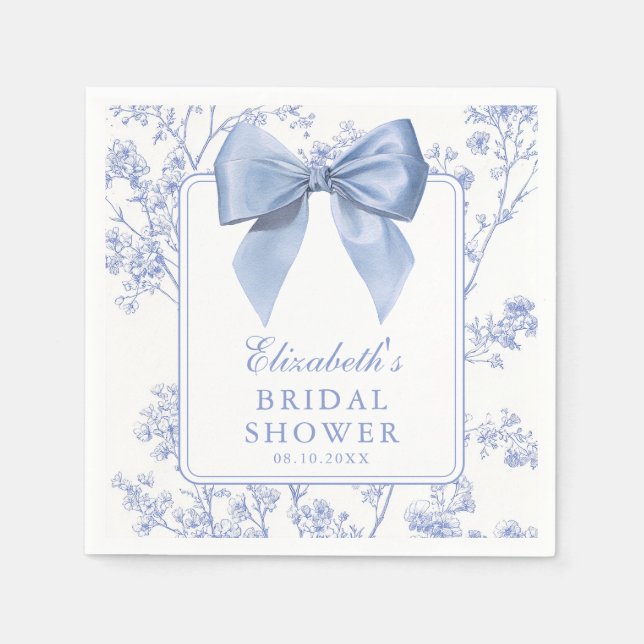 Vintage Blue Bow Floral Bridal Shower Napkins (Front)