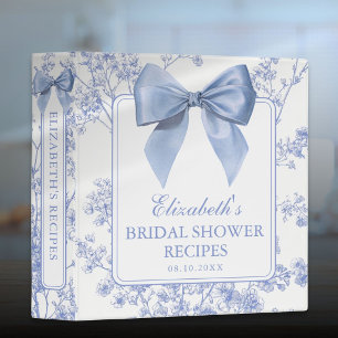 Vintage Blue Bow Floral Bridal Shower Recipe 3 Ring Binder