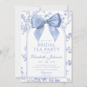 Vintage Blue Bow Floral Bridal Tea Party Invitation