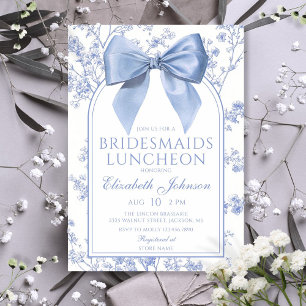 Vintage Blue Bow Floral Bridesmaids Luncheon Invitation