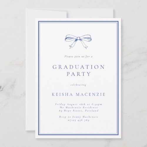  Vintage Blue Bow Photo Graduation Party Invitation