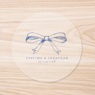 Vintage Blue Bow Wedding Clear Envelope Seal