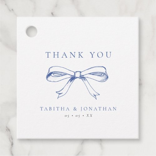Vintage Blue Bow Wedding Thank You Favor Tags