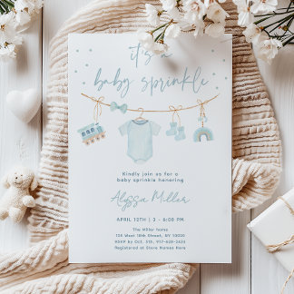 Vintage Blue Boy Baby Clothes Baby Sprinkle Invitation