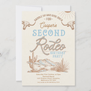 Vintage Blue Boys First Rodeo 2nd Birthday  Invitation