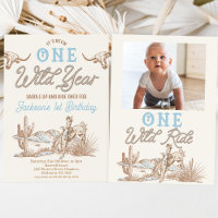 Vintage Blue Boys Photo Wild Year 1st Birthday