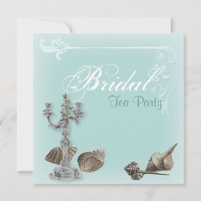 Vintage Blue Bridal Shower Tea Party Invitation (Front)