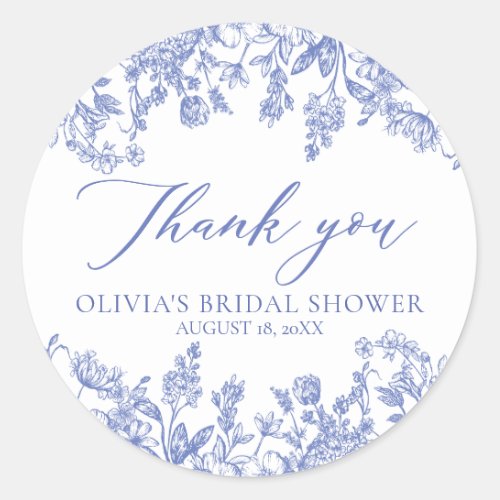 Vintage Blue Bridal Shower Thank You Stickers