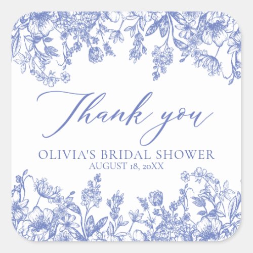 Vintage Blue Bridal Shower Thank You Stickers