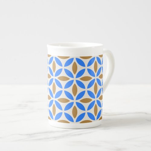 Vintage Blue Brown Barcelona Petals Geometric Art Bone China Mug