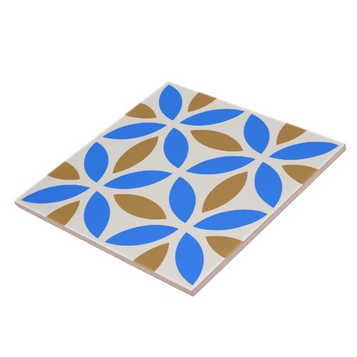 Vintage Blue Brown Barcelona Petals Geometric Tile